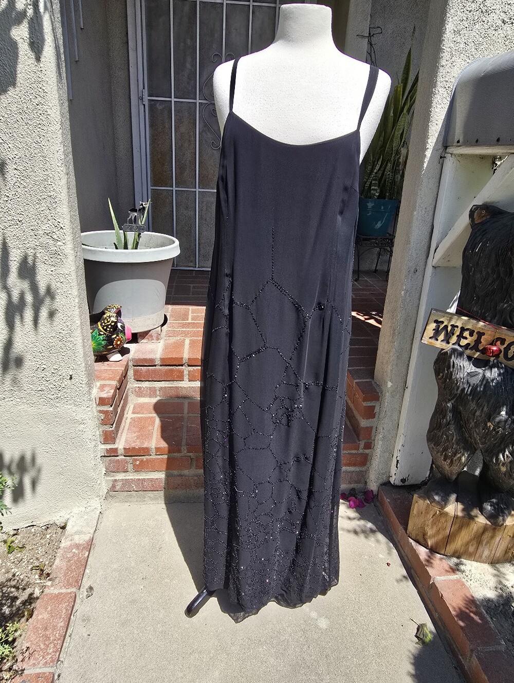 Marina Rinaldi Beaded 100% Viscosa Maxi Gown Black Sz 19 Made In Italy Elegant